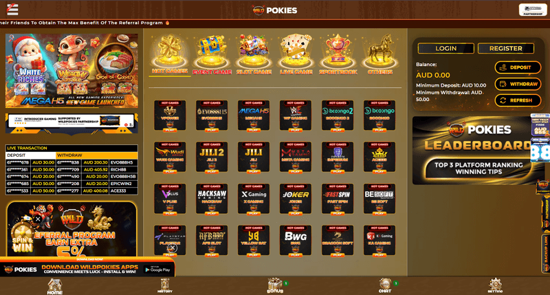 Wild Pokies Casino Australia homepage